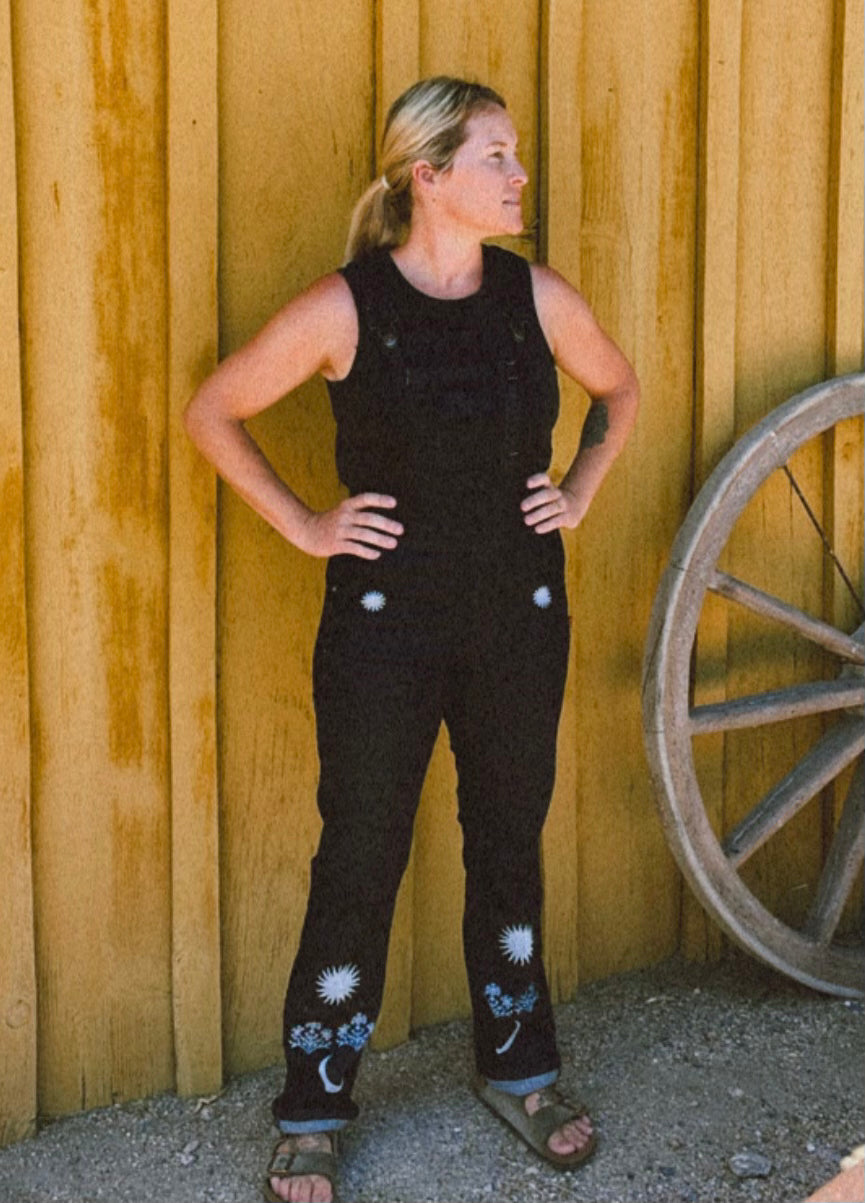 Handprinted Dovetail Freshley Overalls- Black Denim