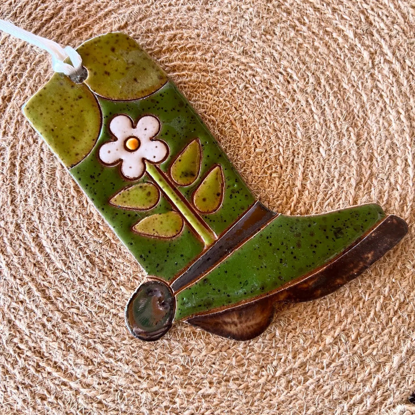 Ceramic Green Daisy Boot Ornament