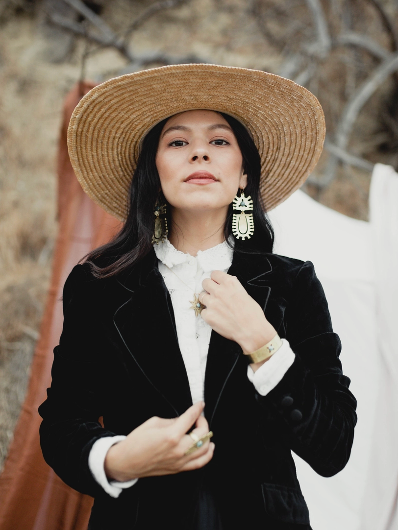 Textured Brass & Prong Set Turquoise Earrings