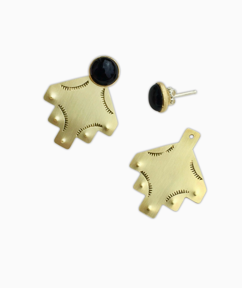 Stamped Brass Ear Jacket with 8mm Stone