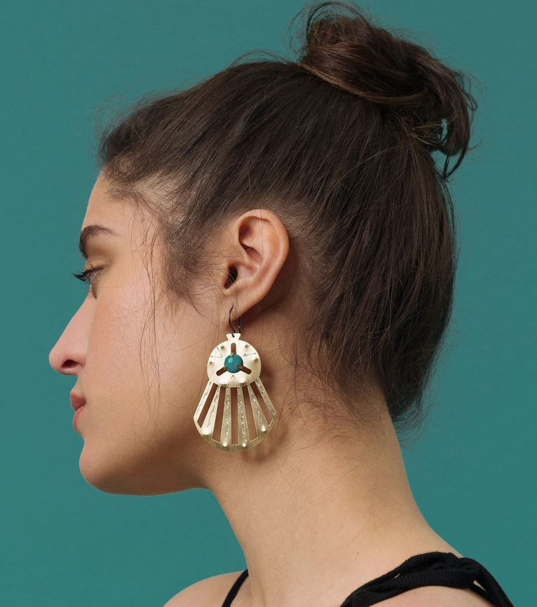 Horizon Stamped Brass Turquoise Earring