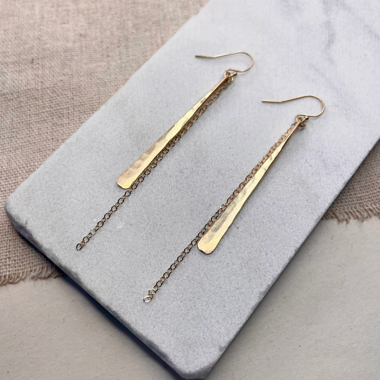 Hammered Stick and Chain Earring