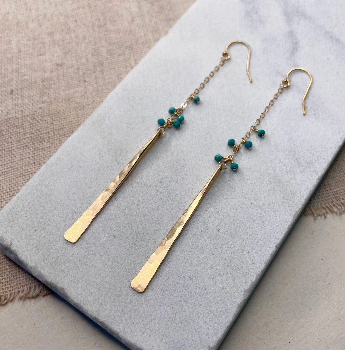 Hammered Stick Turquoise Bead Earring
