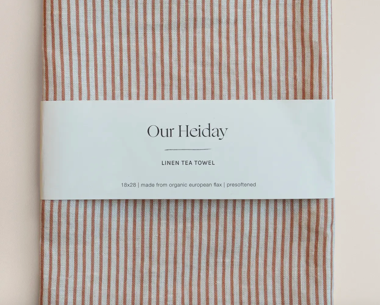 Terracotta Linen Stripe Tea Towel