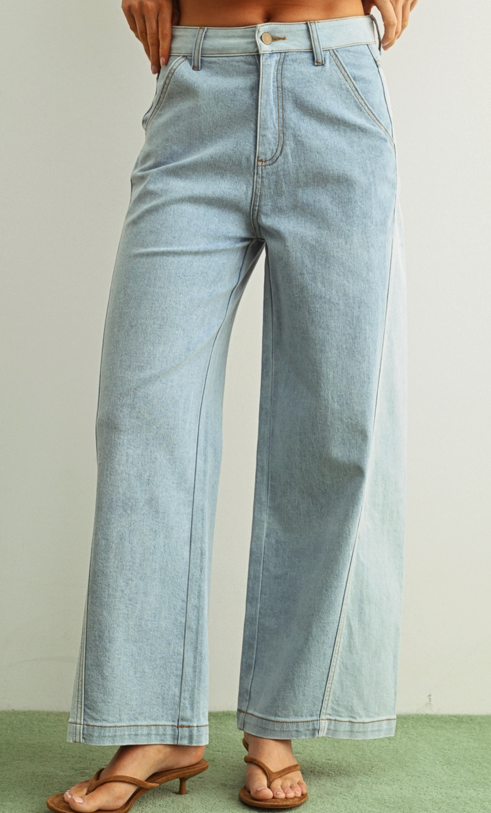 Denim Blocked Wide Pants