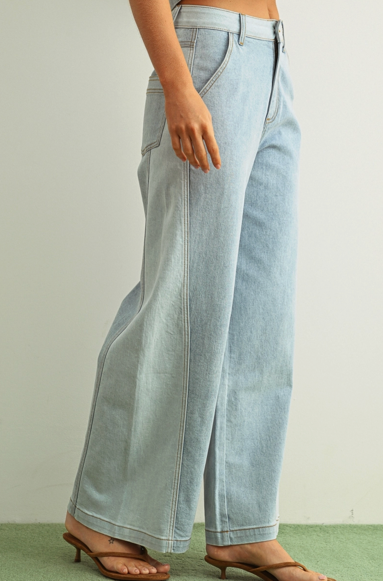 Denim Blocked Wide Pants