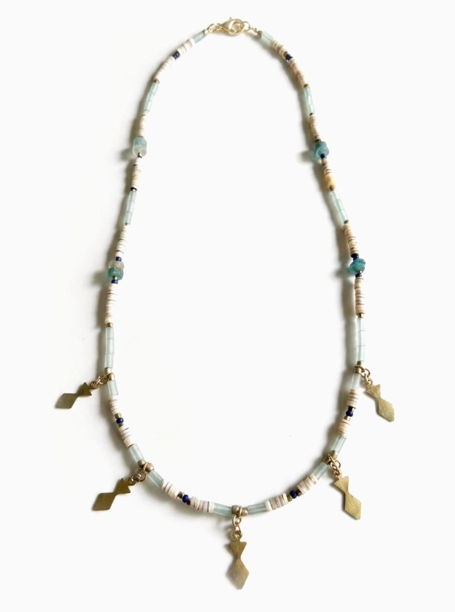 Beaded Oyster Shell & Heishi Bead Necklace