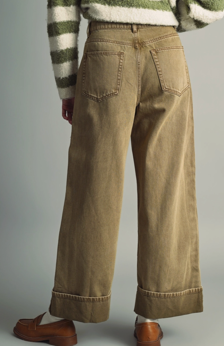 Brown Vintage Wash Cuffed Denim Pant