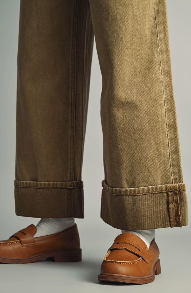 Brown Vintage Wash Cuffed Denim Pant