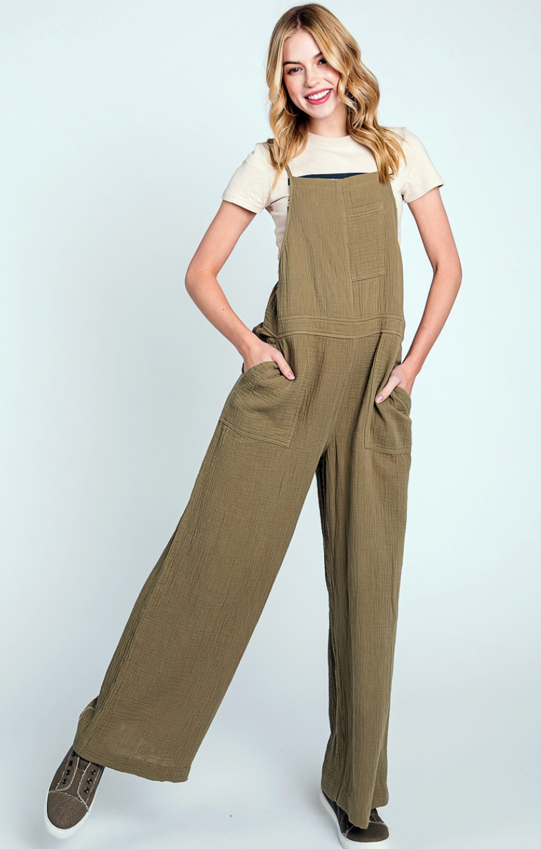 Olive Cotton Washed Overall