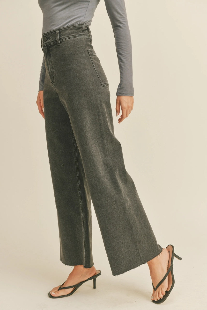 Wide Leg Denim Pant-Faded Black