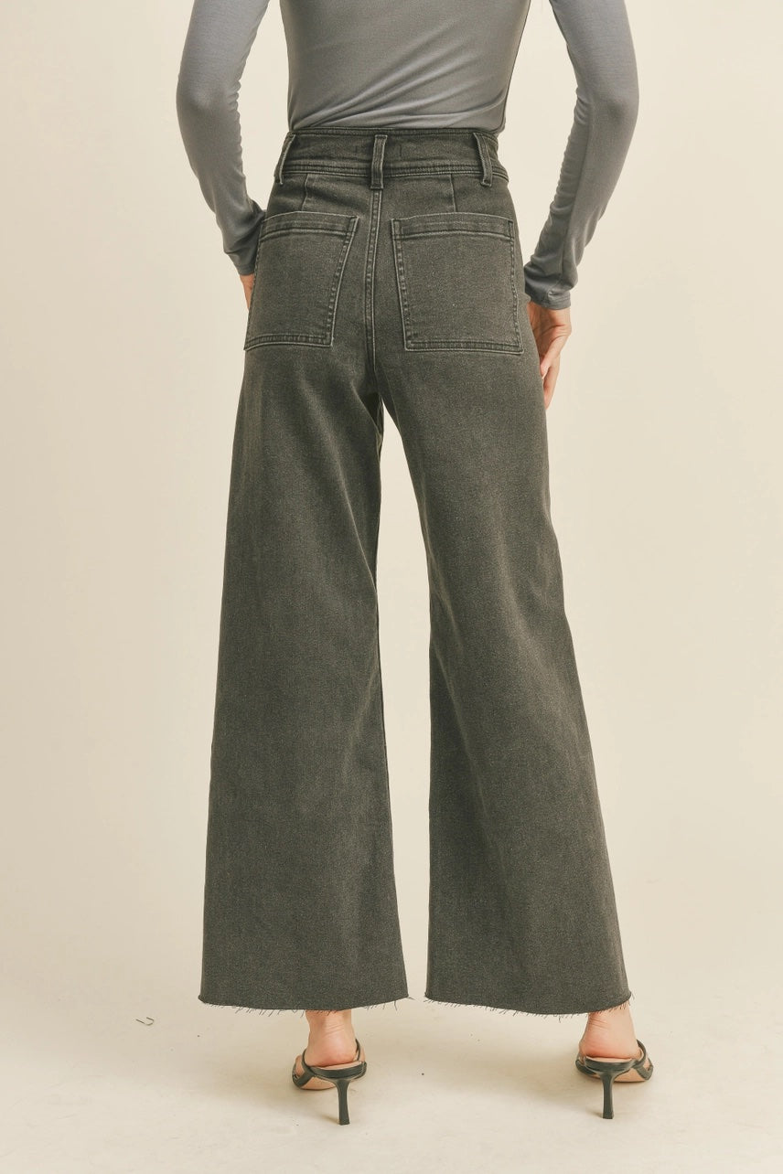 Wide Leg Denim Pant-Faded Black