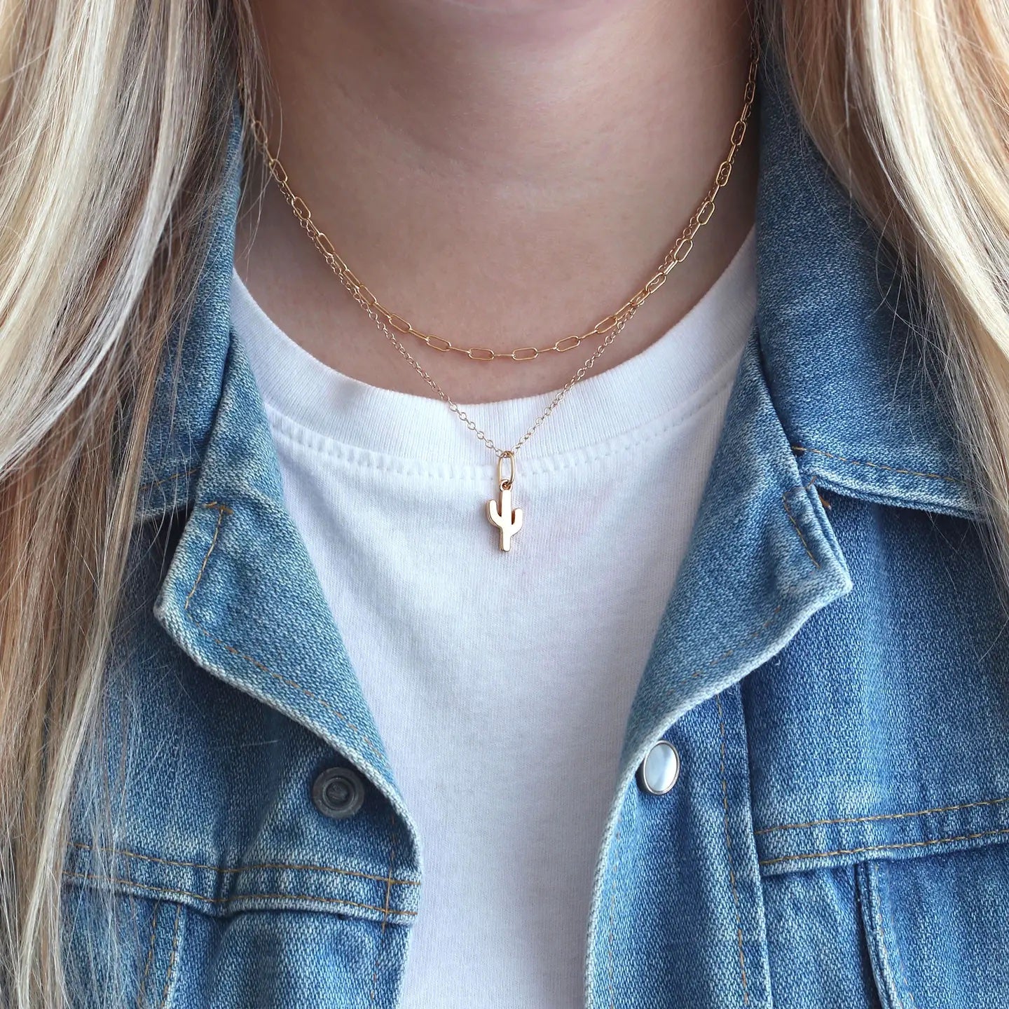Gold Cactus Charm Necklace