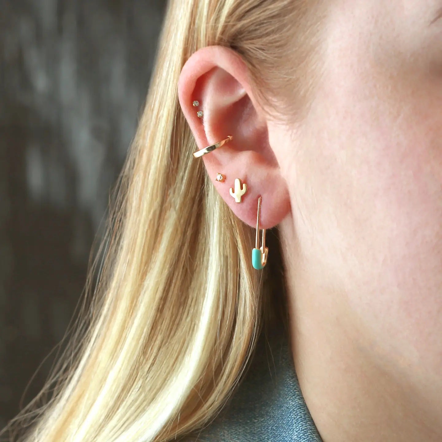 Gold Cactus Stud Earring