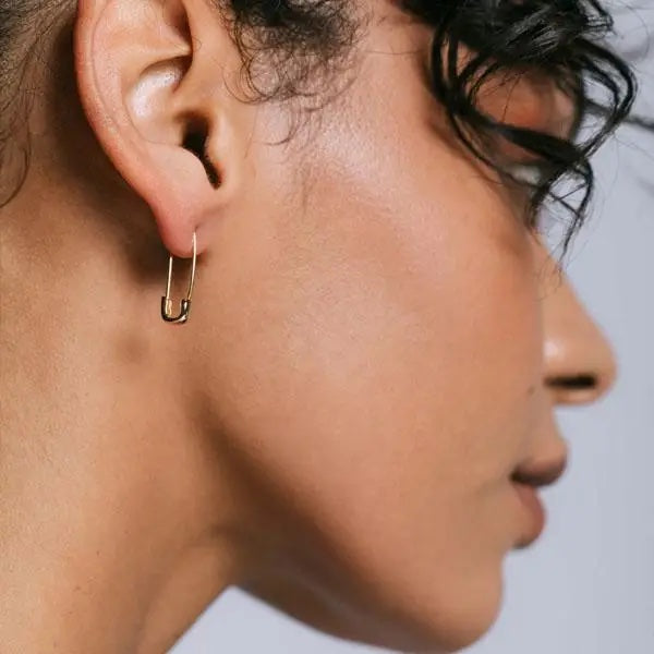 Gold Safety Pin Hoop Earrings