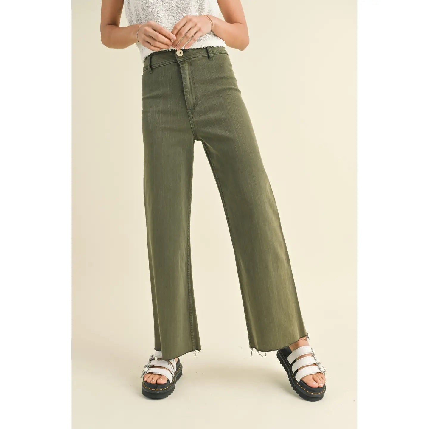 Wide Leg Denim Pant-Olive