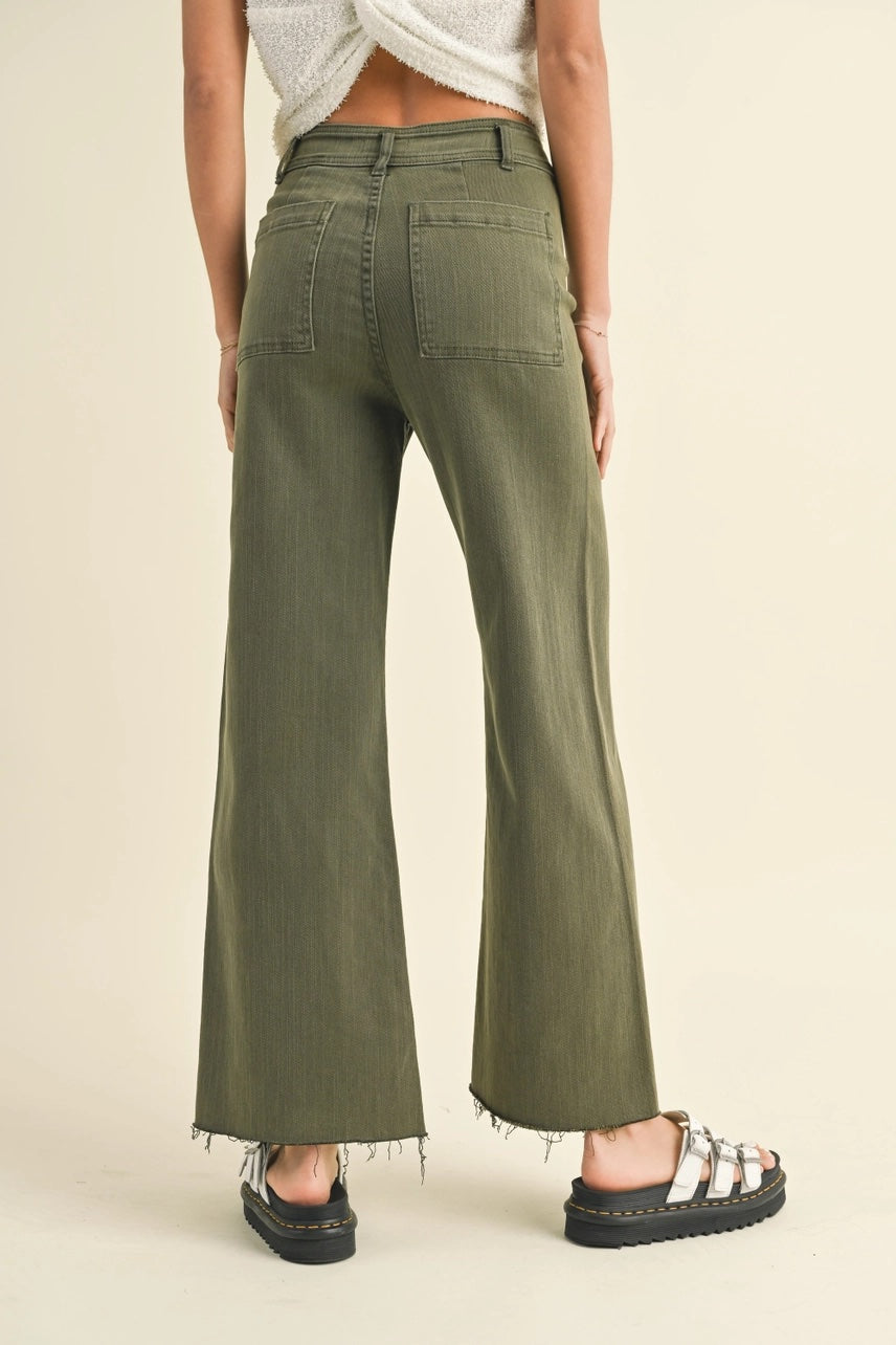 Wide Leg Denim Pant-Olive