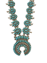 Kingman Turquoise Squash Blossom Necklace