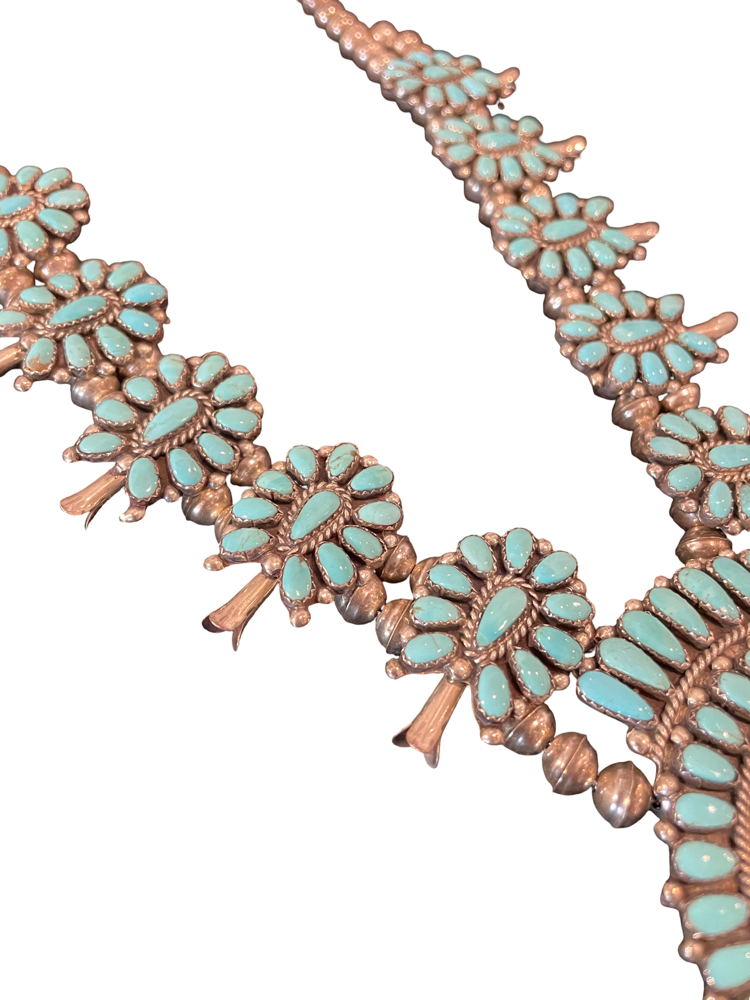 Kingman Turquoise Squash Blossom Necklace