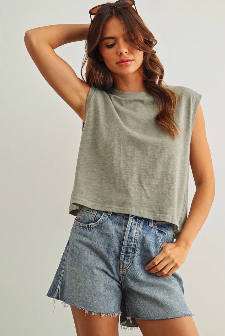 Round Neck Sleeveless Slub Top