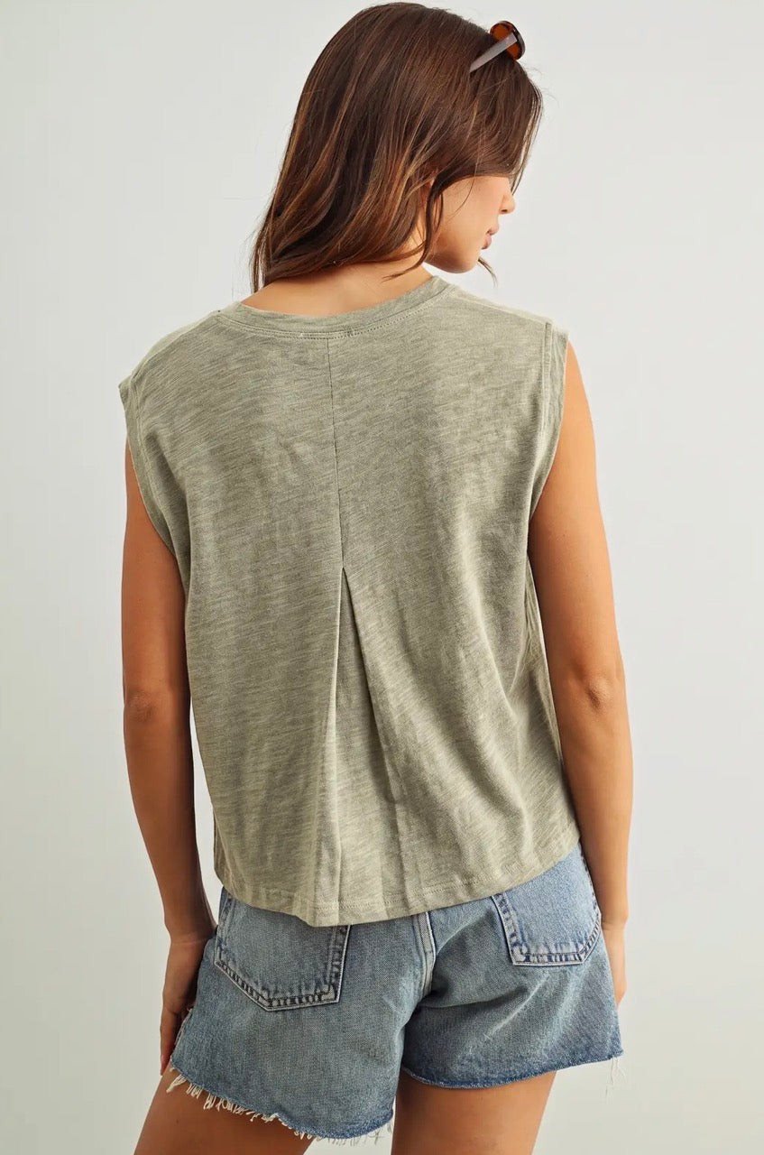 Round Neck Sleeveless Slub Top