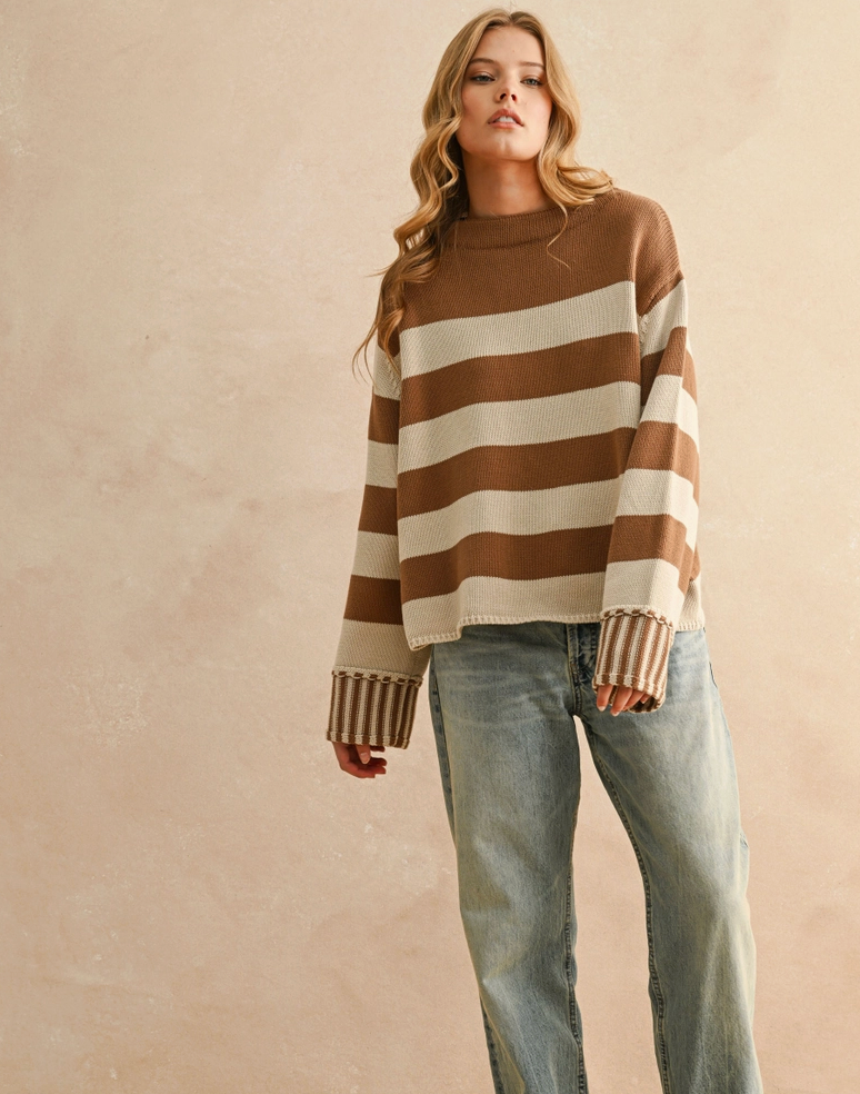 Mocha/Cream Striped Sweater