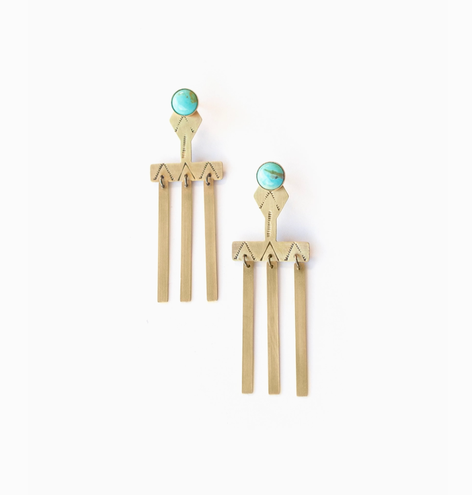 Sun Ray Stamped Brass Ear Jacket with Semi Precious Stone