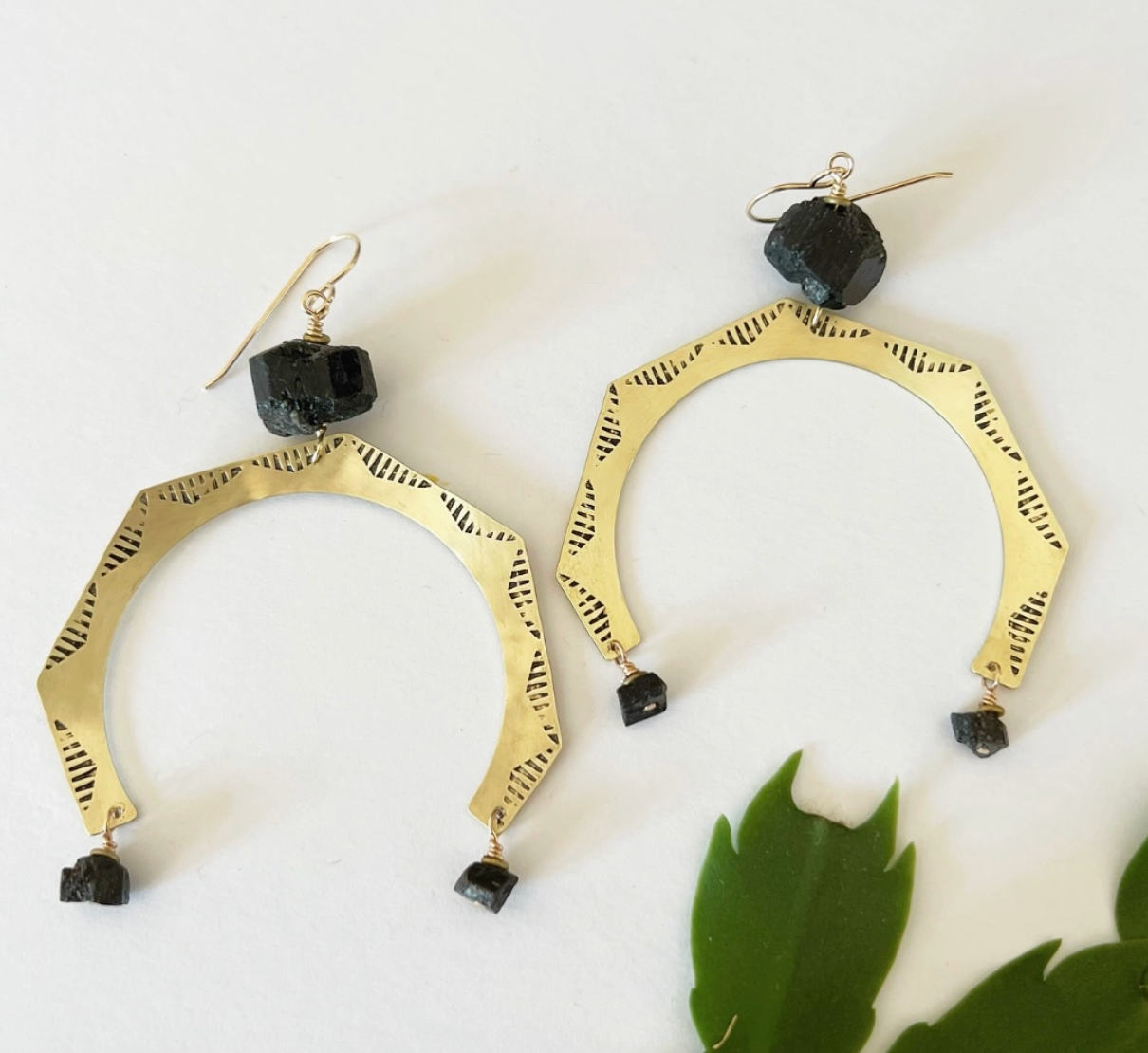 Half Circle Black Tourmaline Earrings