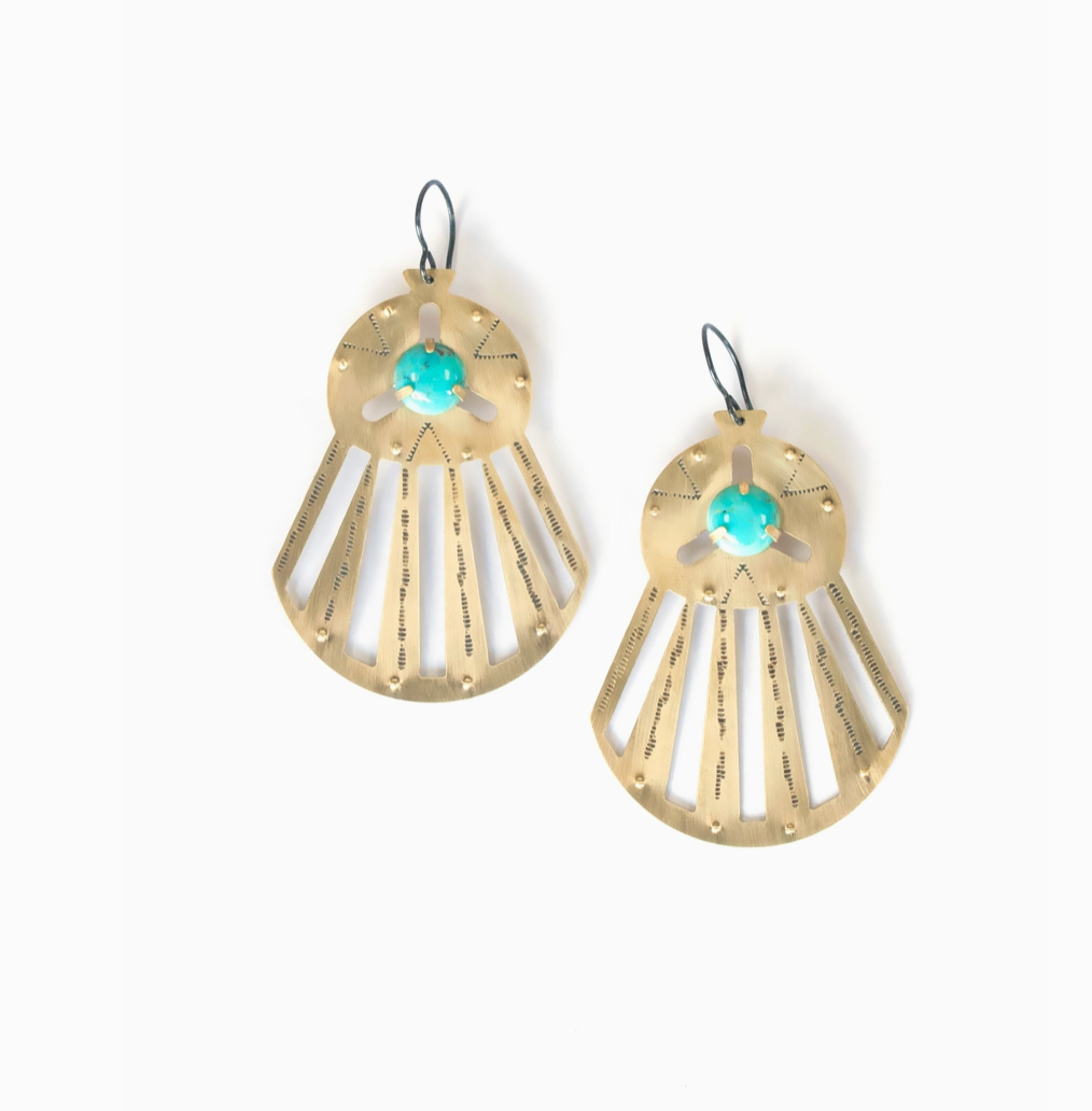 Horizon Stamped Brass Turquoise Earring