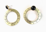 Sunflower Brass & Onyx Circle Earrings