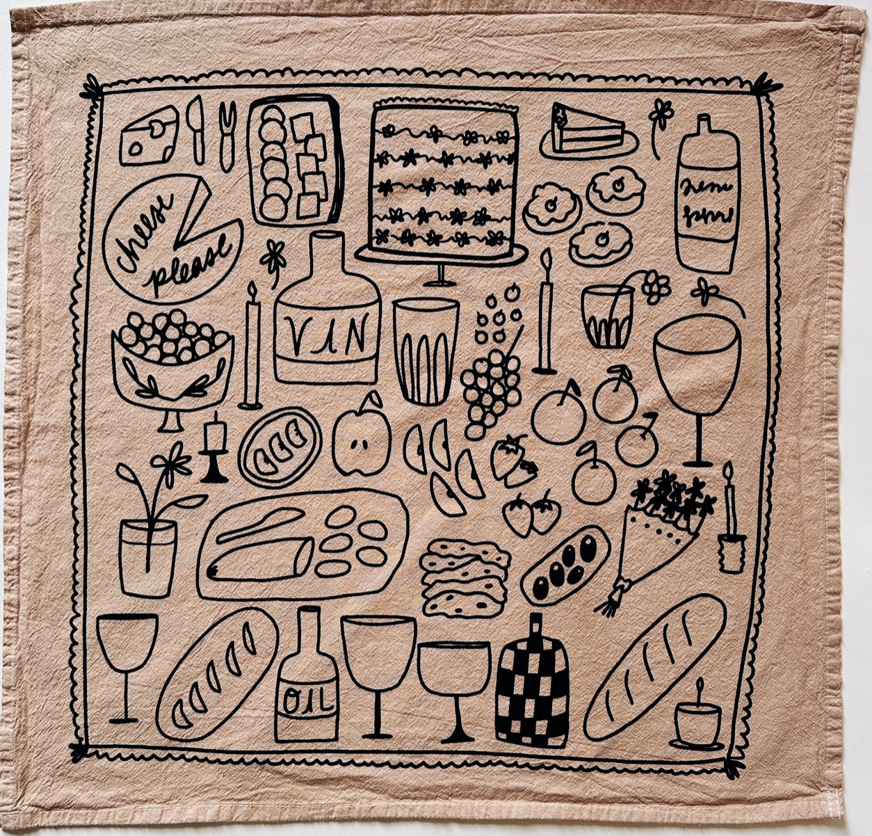 Picnic on Taupe Tea Towel