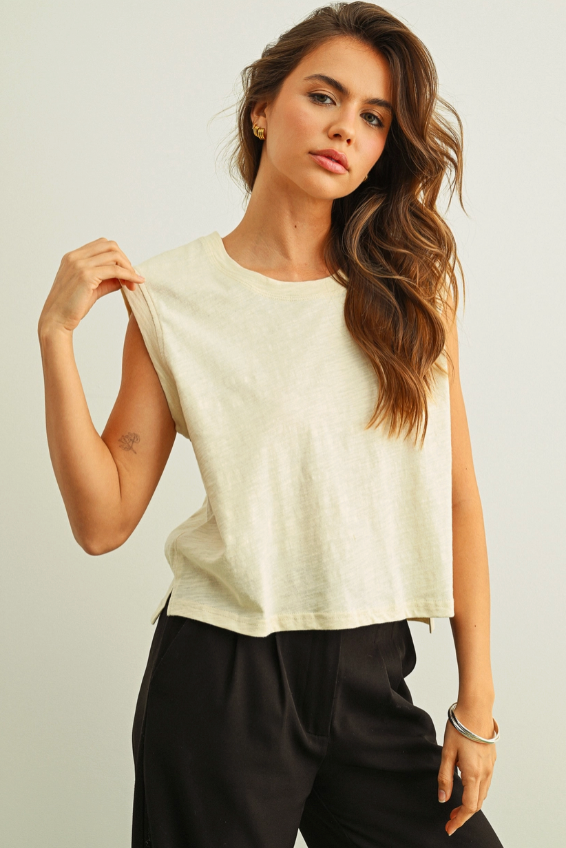 Round Neck Sleeveless Slub Top