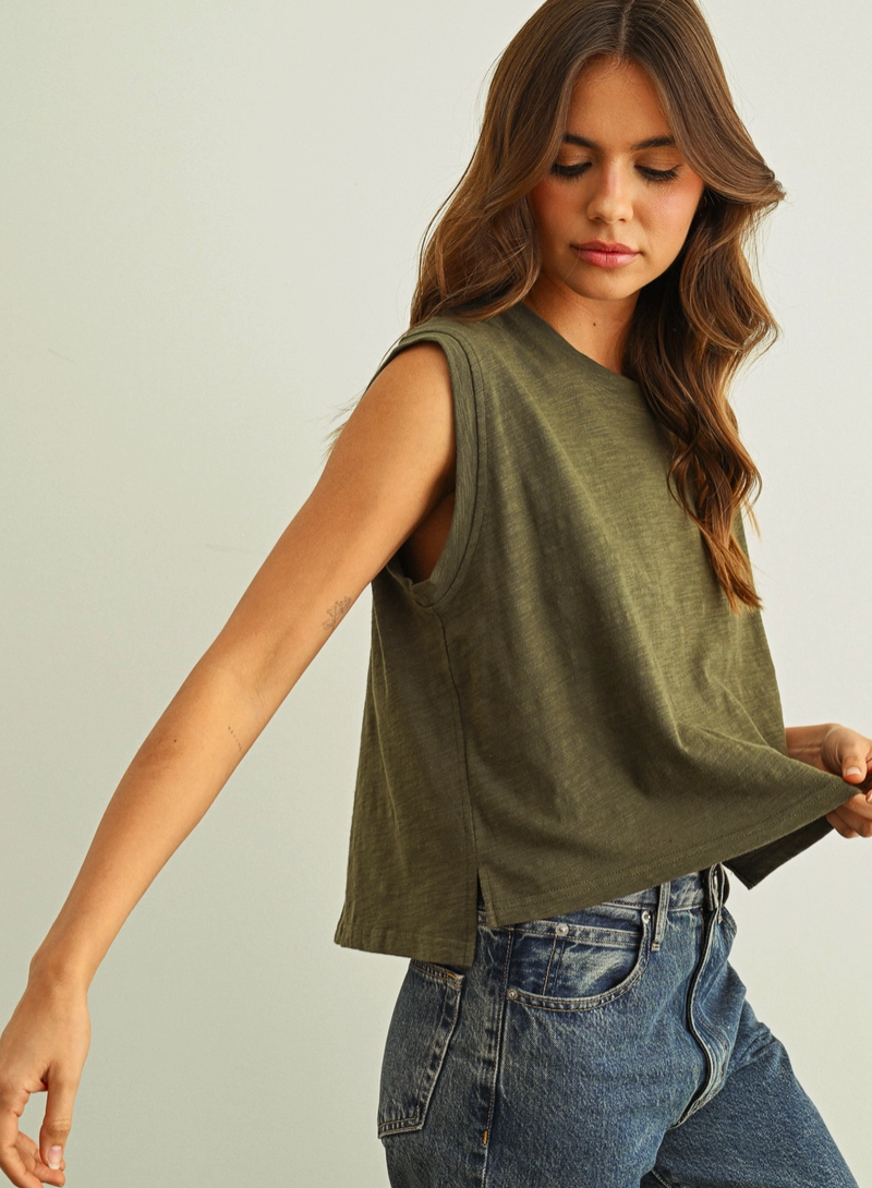 Round Neck Sleeveless Slub Top