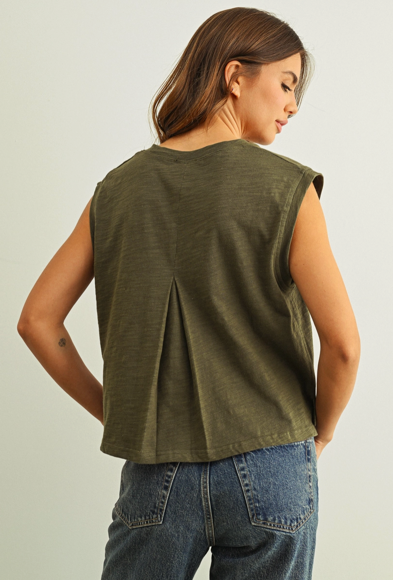 Round Neck Sleeveless Slub Top