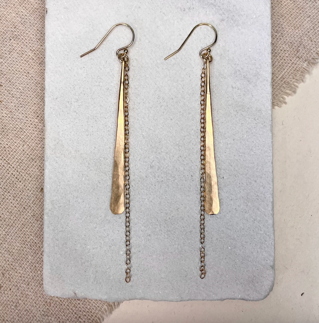 Hammered Stick and Chain Earring