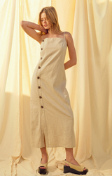 Linen Button Detail Long Dress