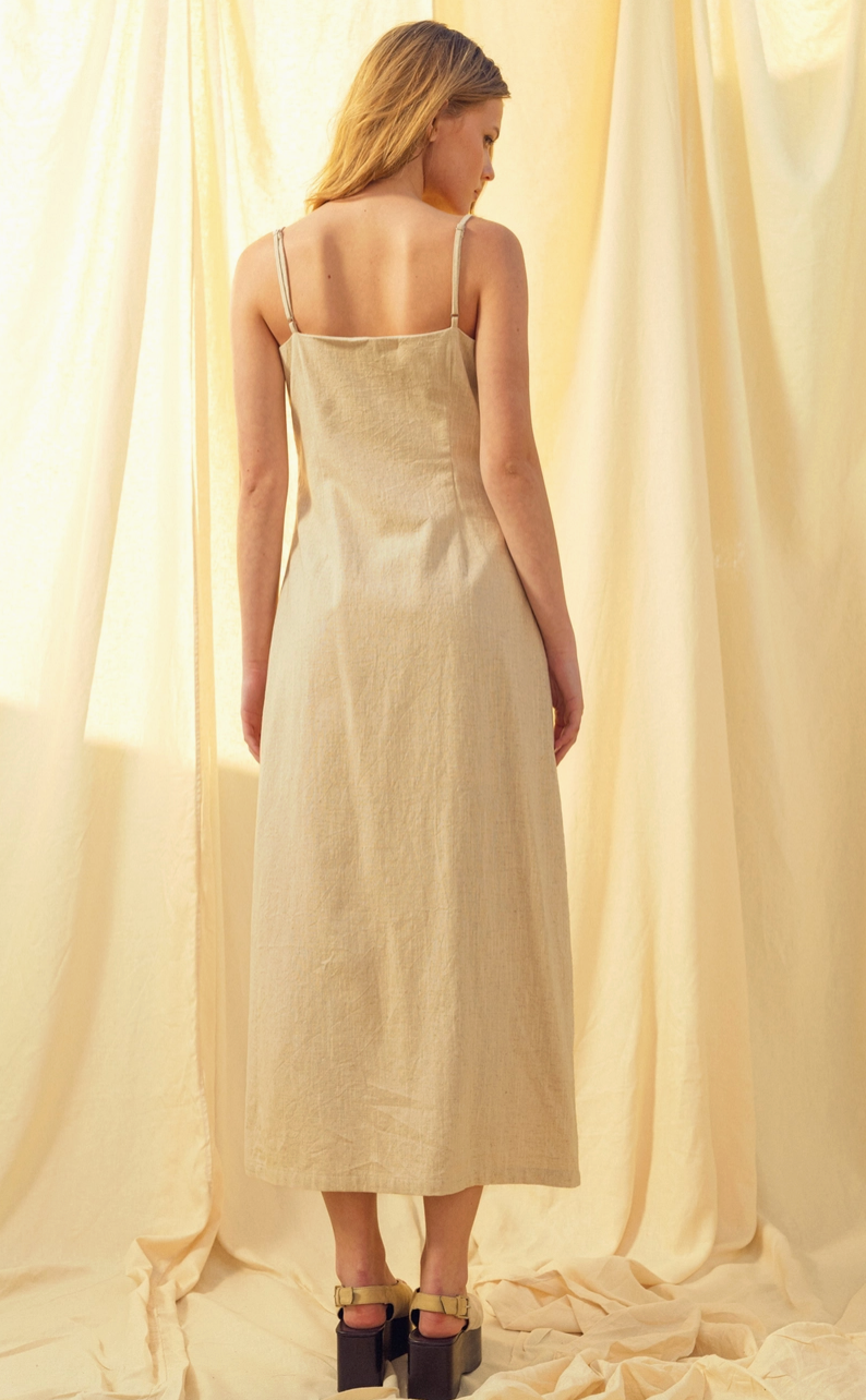 Linen Button Detail Long Dress