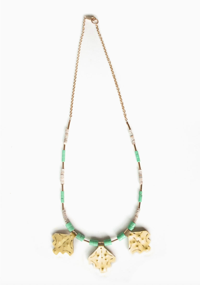 Yuma Stamped Brass Necklace with Heishi Beads