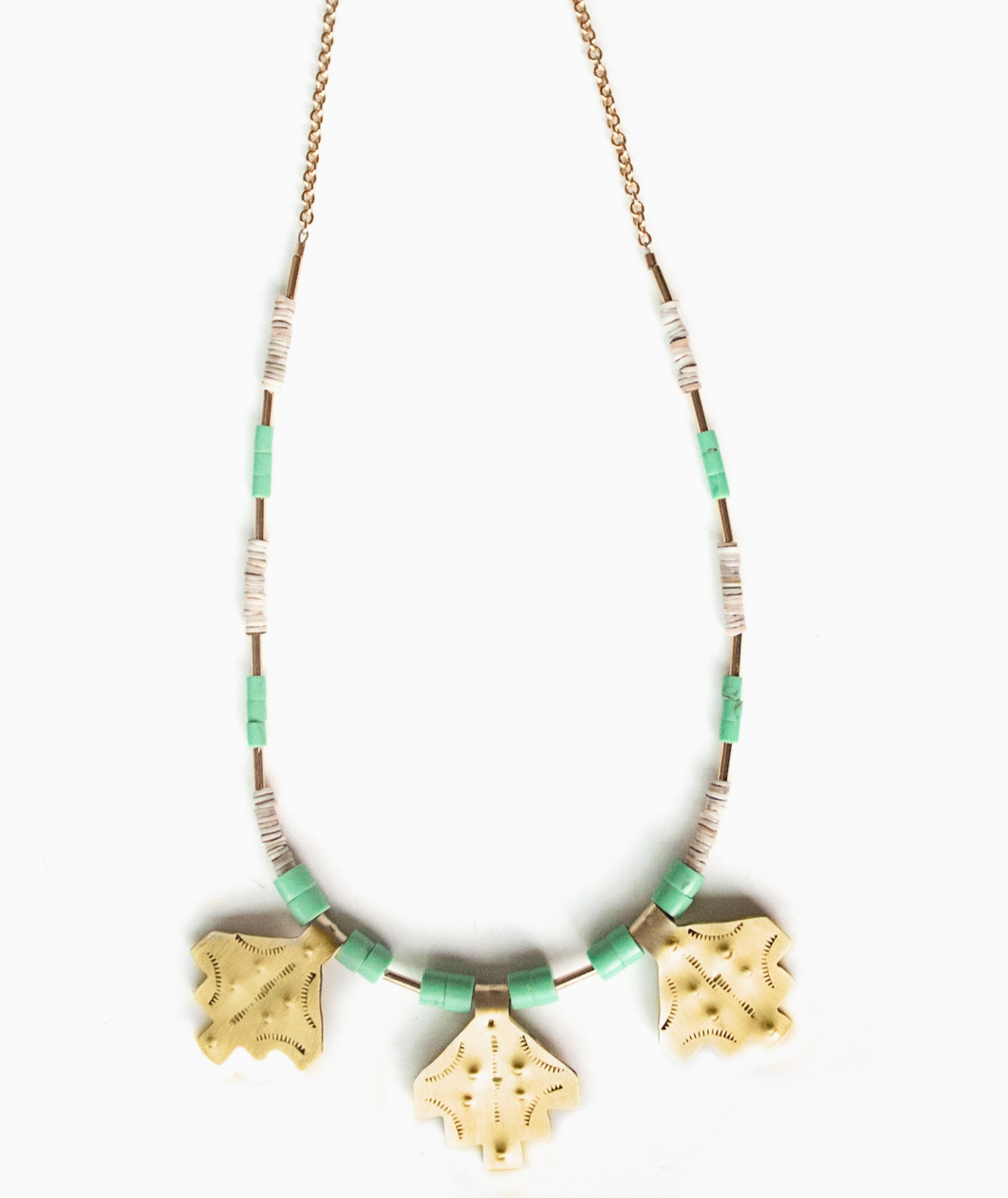 Yuma Stamped Brass Necklace with Heishi Beads