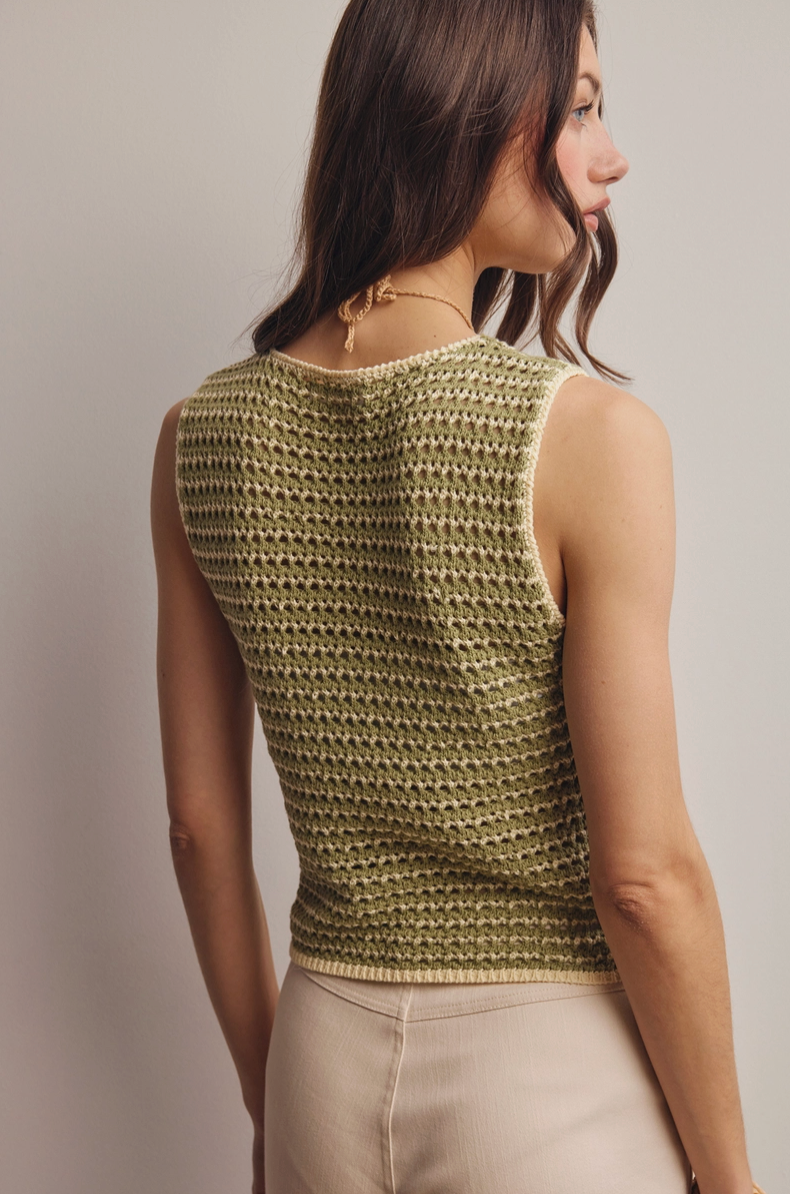 Open Knit Striped Sleeveless Top