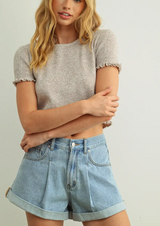 Short Sleeve Ruffle Hem Top - Butter