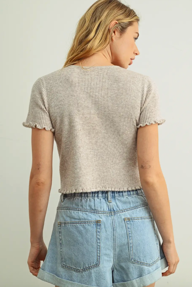 Short Sleeve Ruffle Hem Top - Butter