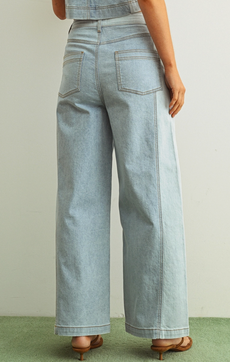 Denim Blocked Wide Pants