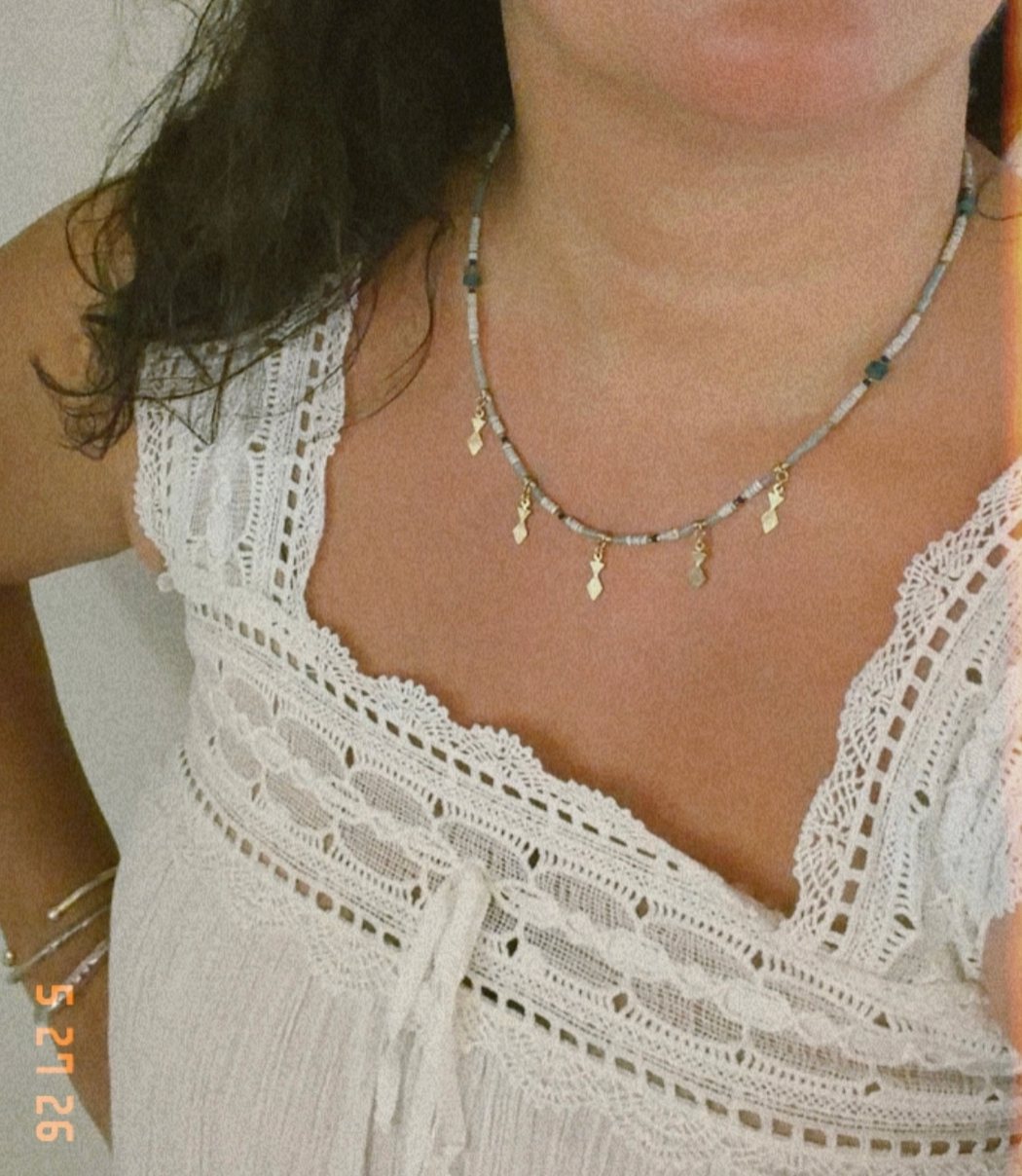 Beaded Oyster Shell & Heishi Bead Necklace