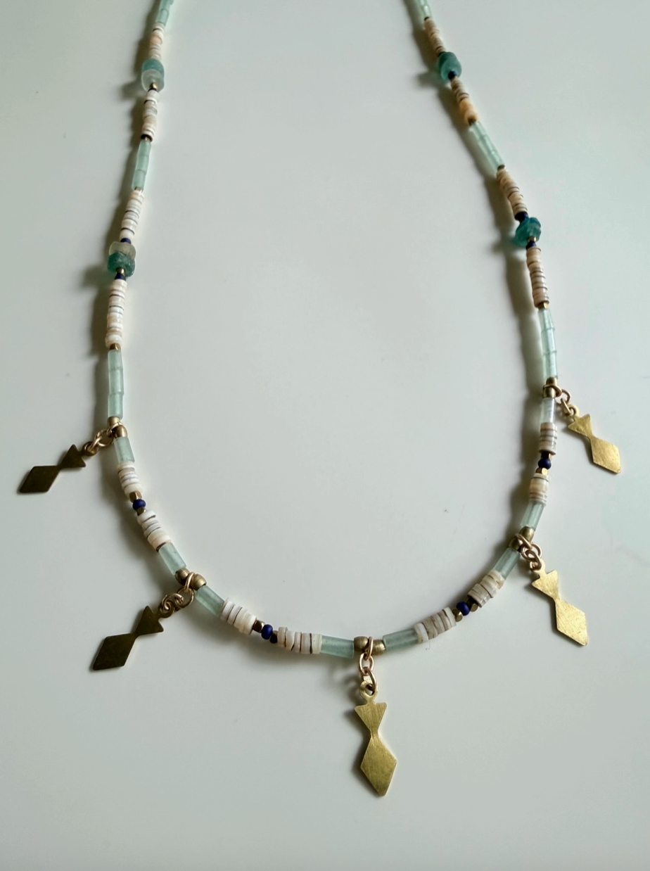 Beaded Oyster Shell & Heishi Bead Necklace
