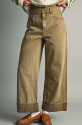 Brown Vintage Wash Cuffed Denim Pant