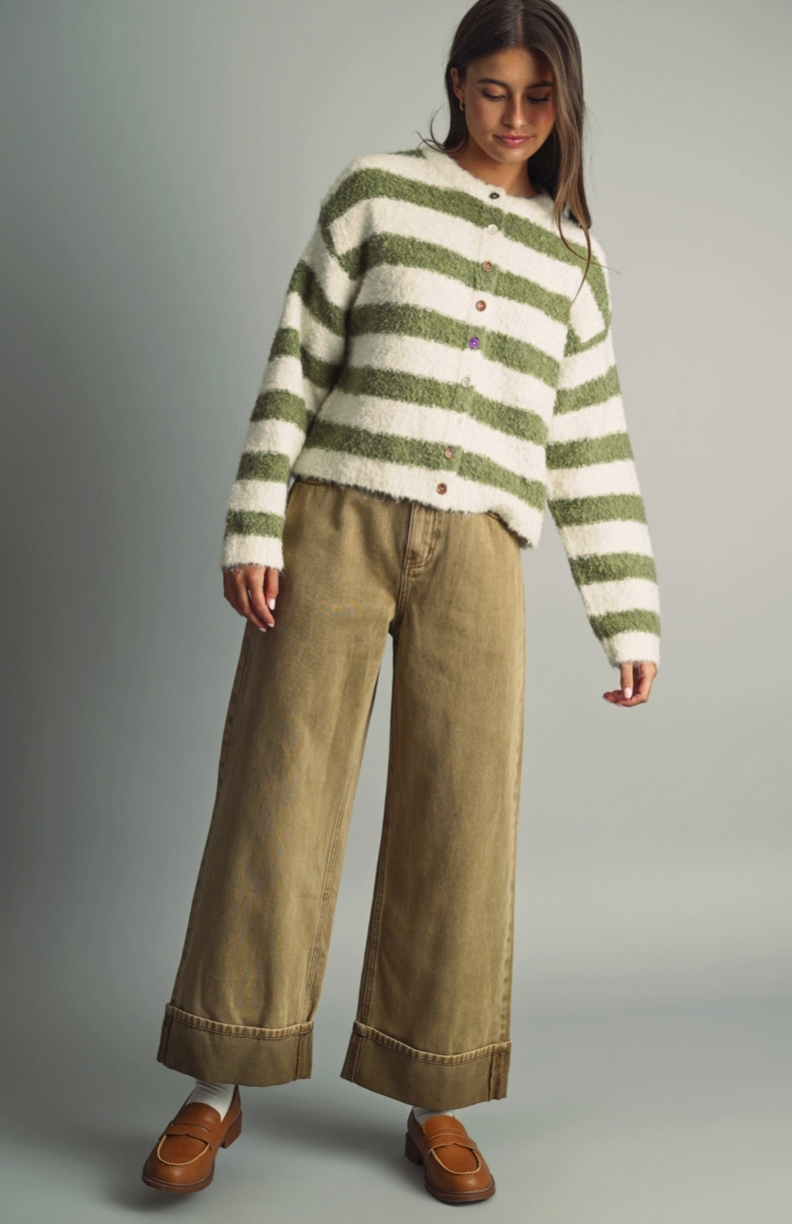 Brown Vintage Wash Cuffed Denim Pant