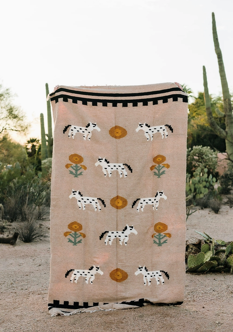 Poppies n' Ponies Handwoven Blanket