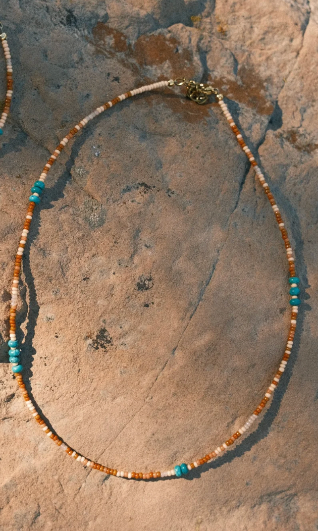 Desert Sand + Turquoise Seed Bead Necklace