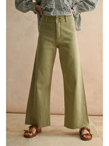 Wide Leg Denim Pants-Dusty Sage